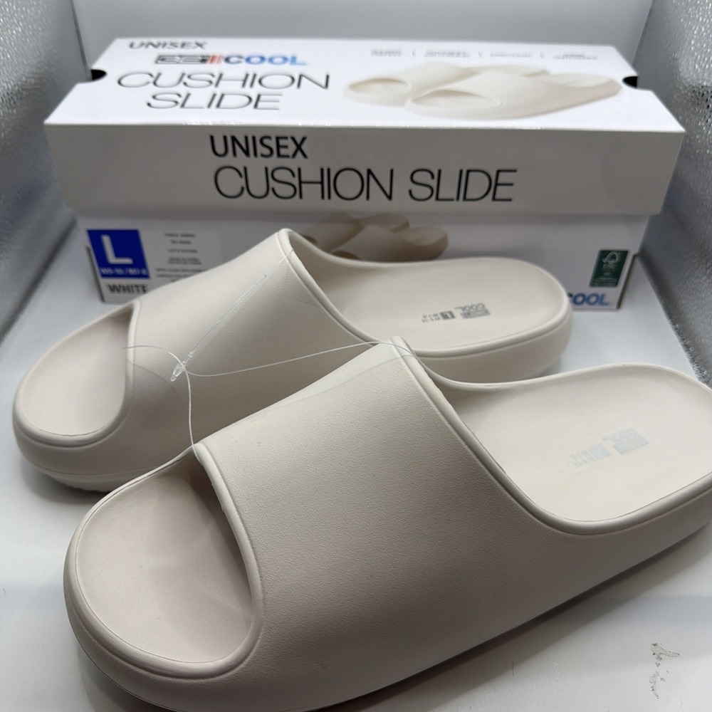 32 Degree Cool Unisex Women's (L) 9/10 Men's 7/8 White Slides Slip On Shoes NWT